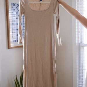 Old Navy Beige Long Sleeve Maxi Scoop Neck Dress